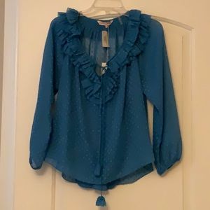 Sheer Rebecca Taylor Blouse with Inner Camasole. Ruffled collar size 4